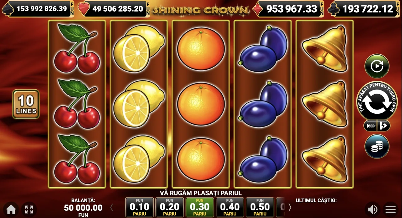 Shining Crown ecran principal cu cele 5 role și 10 linii de plată